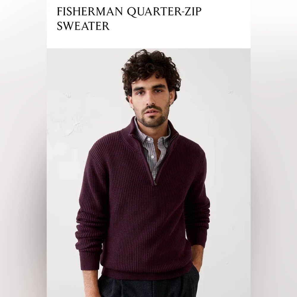 Banana Republic Factory Fisherman Quarter-Zip Sweater – Rich Plum – XL – NWT